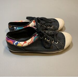 Coach Zorra Signature Black Patent Jacquard Print Tennis Shoes